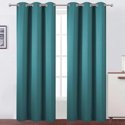 Sea Teal Blackout Curtains 34 x 84 Inch Length/Set of 2 Curtain Panels/Thermal by Lemomo