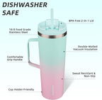BJPKPK Insulated Tumbler with Handle, 30oz Insulated Tumblers with Lid and Straw, Stainless Steel Metal Water Bottles, Coffee Travel Mugs, Cups, Marshmallow