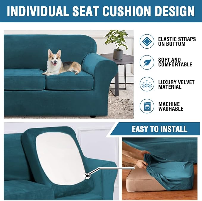 H.VERSAILTEX Modern Velvet Plush 4 Piece High Stretch Sofa Slipcover Sofa Cover - Image 6
