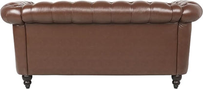 LEVNARY Leather Sofa, Chesterfield Tufted Upholstered 2 Seater Couch, Modern - Image 8