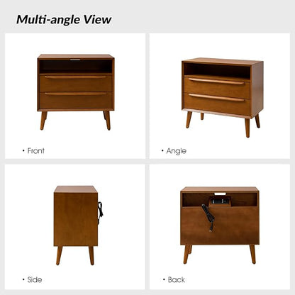HULALA HOME End Table with Charging Station, Mid-Century Modern 2 Drawer and - Image 8