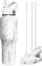 SENDESTAR 32oz Water Bottle Wide Mouth Stainless Steel Vacuum Insulated Double Wall with 2 Straw Lids Fit in Any Car Cup Holder TXIN-32-Marbling