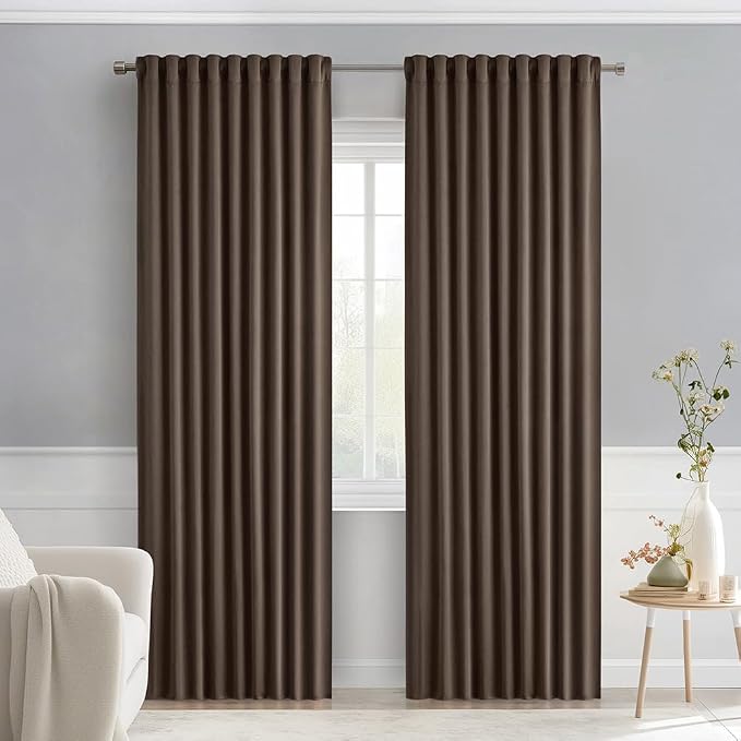 MIULEE Chocolate Brown Back Tab Blackout Curtains 52"x84" Long 2 Panels Set | by MIULEE