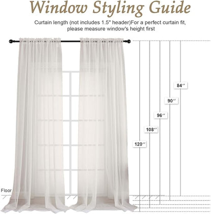 Ivory Bedroom Curtains 2 Panel Sets 90 Inch Length, 59 Inch Extra Wide Light - Image 2