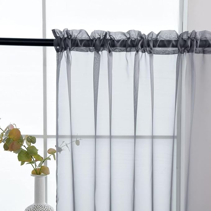 SpaceDresser Grey Sheer Curtains 4 Panels Rod Pocket Semi-Sheer Curtain 63 - Image 5