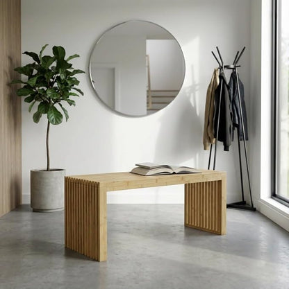Bamboo Natural 36 inch Wooden Bench, Small Wood Benches - Image 8