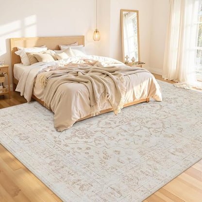 10x12 Area Rugs Living Room: Bedroom Washable Carpet Warm Beige | Vintage Boho - Image 2
