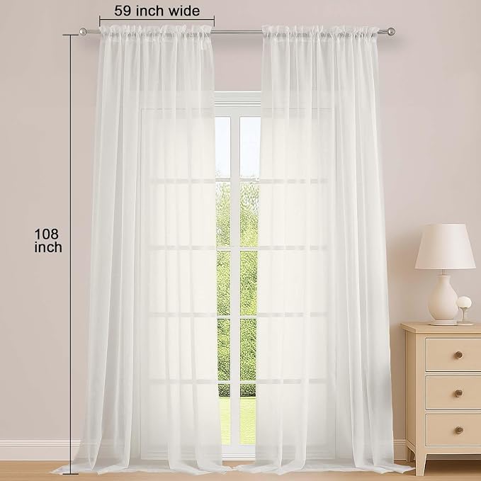 Ivory Sheer Curtains 108 Inches Long - Image 2