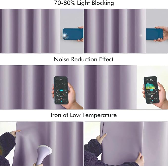MIULEE Lilac Back Tab Blackout Curtains 52x96 Inch Long 2 Panels Set | Rod - Image 5