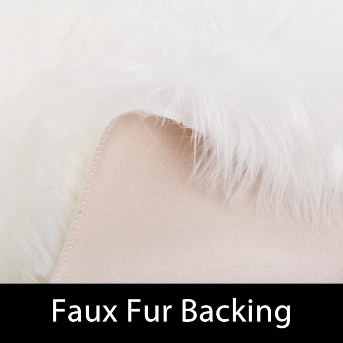 Latepis White Faux Fur Sheepskin Rug 4x6 - Image 3