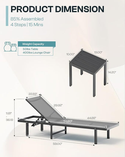 Pool Lounge Chairs Set of 3，Outdoor Lounge Chairs - Image 2