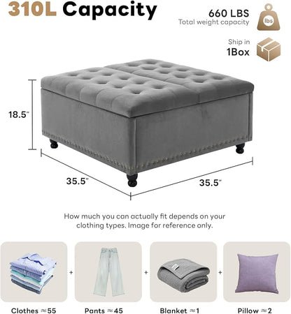 Tbfit Large Square Storage Ottoman Bench, Tufted Upholstered Coffee Table - Image 2