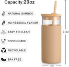 Tronco 20 oz Glass Tumbler Glass Water Bottle Straw Silicone Protective Sleeve Bamboo Lid - BPA Free - White Amber/ 2 Pack