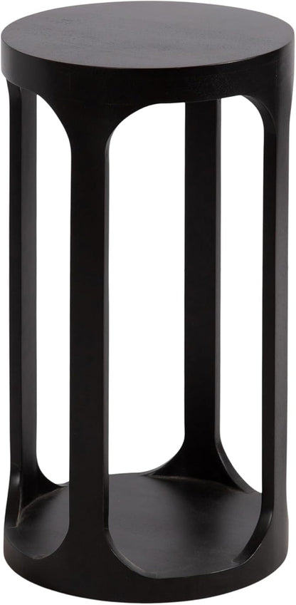 Kate and Laurel Dahl Modern Slatted Wooden Round Drink Table; 12 x 23; Black; by KateandLaurel
