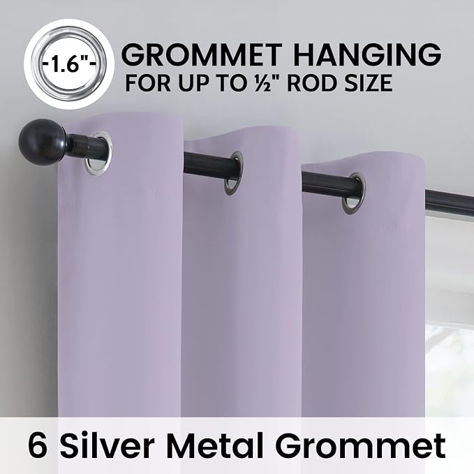 SimpleHome Lilac 100% Blackout Curtains Room Darkening Living Room 63 Inch | - Image 6