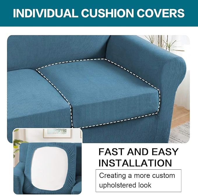 Turquoize 4 Piece Sofa Covers for 3 Cushion Couch Sofa Slipcover - Image 5