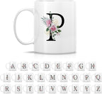 Retreez Initial A-Z Floral Botanical Bouquet Alphabet Monogrammed Monogram Mug 11 Oz Ceramic Tea Coffee Mugs - Appreciation Thank You Wedding Birthday Gifts for her friend coworker sister - P Initial