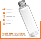 Epica 18-Oz Glass Water Bottles with Lids, Juice Bottles - BPA Free & Eco-Friendly Reusable Refillable Bottles for Juicing, Set of 4 - Clear