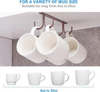Mug Rack Under Cabinet - Coffee Cup Holder, 12 Mugs Hooks Under Shelf, Display Hanging Cups Drying Hook for Bar Kitchen Utensils Brown
