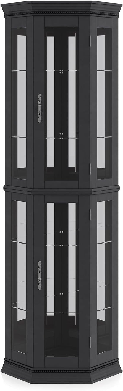 BELLEZE Lighted 3-Side Glass Display Curio Cabinet w/Tempered Glass Doors & - Image 6