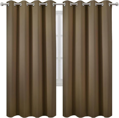 Blackout Curtains 66 x 72 Inch Long Brown Curtains Set of 2 Panels Room - Image 2