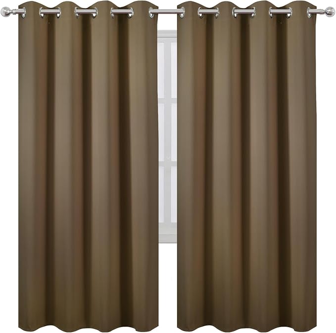 Brown Thermal Blackout Curtains/52 x 72 Inch/Set of 2 Panels Room Darkening - Image 2