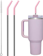 Metal Straw with Silicone Tip for 40oz Stanley Cup, 2 Pcs Stainless Steel Straws Replacement for Stanley 40 oz Adventure Quencher Travel Tumbler Cup, 1 Straw Brush (Mallow Purple)