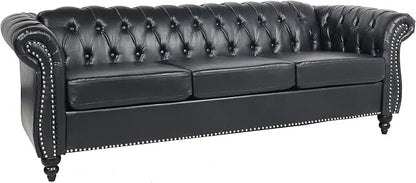 LEVNARY Chesterfield Sofa, Classic Tufted Upholstered Leather Couch, Modern 3 - Image 6