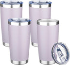 20oz Tumbler with Lid Double Wall Vacuum Insulated Travel Coffee Mug Stainless Steel Thermal Cup Powder Coated Sturdy Coffee Tumbler Bulk for Hot and Cold Beverage (Purple,4)