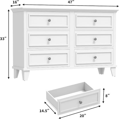 IDEALHOUSE 6 Drawer Dresser, Wooden Storage Chest of Drawers - Image 2