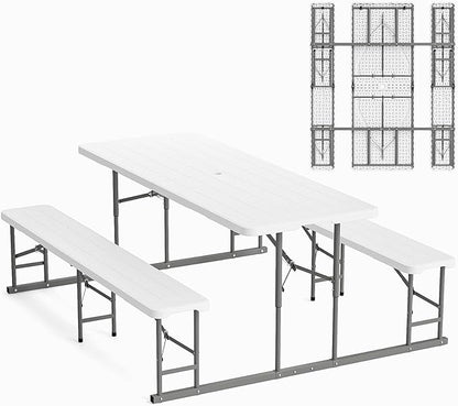 VINGLI Folding Picnic Table and Bench Set, Portable Outdoor Dining Furniture by VINGLI