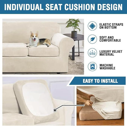 H.VERSAILTEX Modern Velvet Plush 4 Piece High Stretch Sofa Slipcover Furniture - Image 6