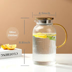 68 oz/2 Liter Glass Pitcher with Lid,Hand Blown Glass Water Pitcher for Cold Brew Coffee,Hot Water, Milk, Modern Vertical Stripes Iced Tea,Father's Day Gifts
