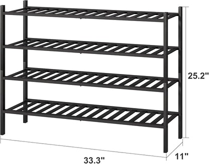 viewcare Black 4-Tier Long Shoe Rack, Bamboo Wood - Image 3