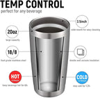 COMOOO 20oz Tumbler with Straw Stainless Steel Insulated Coffee Tumbler Cups Double Wall Vacuum Travel Coffee Mug with Splash Proof Sliding Lid for Hot Cold Drinks (Silver, 1 Pack)