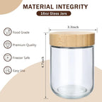 OcePor 6 Pack 16oz Glass Jars with Bamboo Lids, Over Night Oats Container with Airtight Lid, Glass Snack Storage Salad Jars For Food, Yogurt, Sugar and Flour,Coffee Bean, Cookie, Cereal