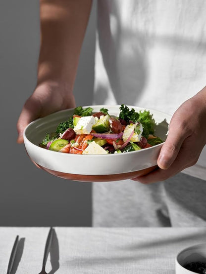 DOWAN 8.5" Pasta Bowls Set of 4 with Sesame Glaze Finish, 30oz Shallow White Ceramic Dinner Bowls, Wide Bowl Plates for Pasta, Salad, Soup & Stew, Microwave & Dishwasher Safe, Housewarming Gift