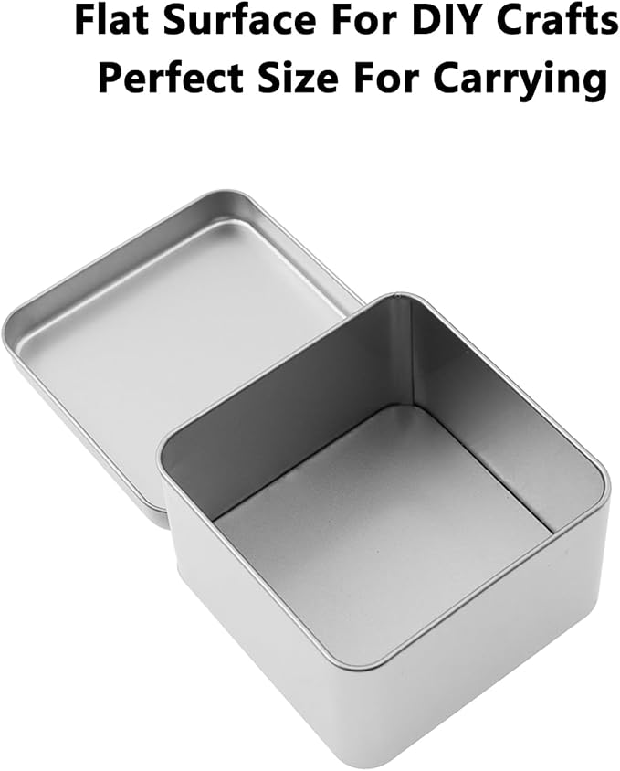 Metal Empty Boxes, Tin Boxes with Lid,Small Silver Tin Boxes,Stackable Organizer Containers,4PCS Storage Tin for Home Outdoor Active Storage Containers