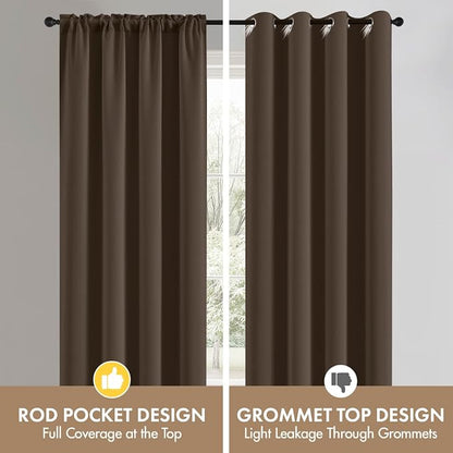 MIULEE 4 Panels Set Chocolate Brown Blackout Curtains 63 Inch Long Bedroom | - Image 7