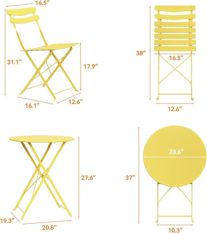 GarveeLife 3 Piece Patio Bistro Set, Folding Patio Bistro Table and Chairs Set - Image 8