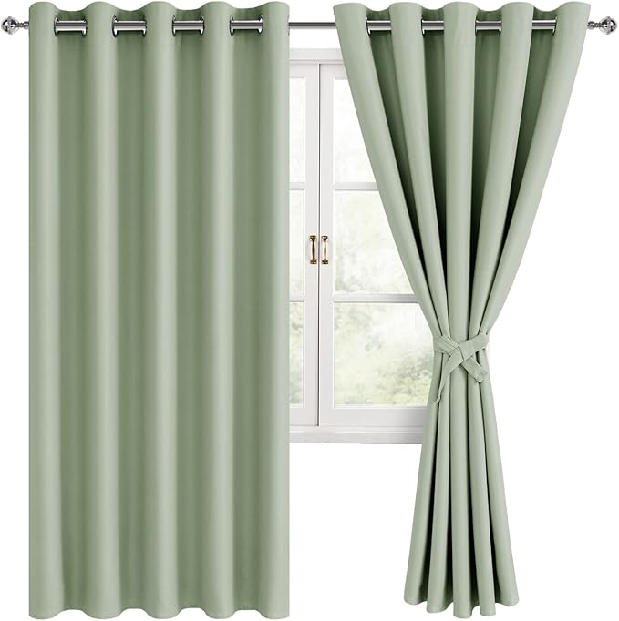 Grommet Blackout Curtains for Bedroom, 70 x 63 Inches Seafoam Green | Thermal by Hiasan