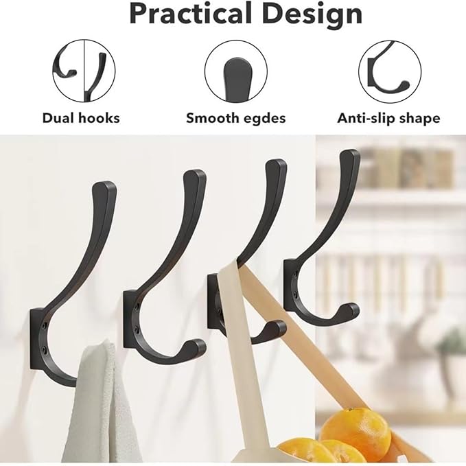 12 Pack Hanging Coat Hooks Wall Mount, Coat Hanger Wall Hangers, Metal Hooks for Hanging Heavy Duty, Screw in Hooks for Hanging Towels, Clothes, Backpack, Hat, Bag, Jacket, Key, Robe, Backpack Grey