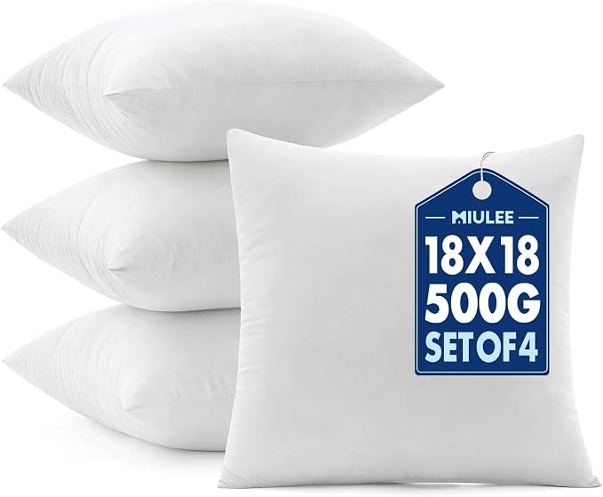 MIULEE 18x18 Pillow Inserts 4 Pack, 100% Virgin Fiber Filling Throw Pillows | by MIULEE