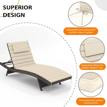 Sundale Outdoor Olefin Quilted Lounge Cushion Set of 4, Patio Foldable Chaise - Image 4