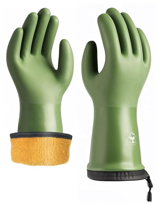 Waterproof Winter Gloves with Grip, Balaena Freezer Gloves for Light Duty Work & Outdoor Adventure, Hiking, Farming, Washing, Ice Fishing, Green, Medium