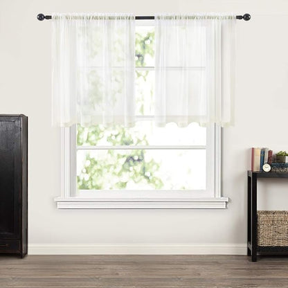 MIULEE 2 Panels Kitchen Tiers Half Window Sheer Curtains 29 X 24 Inch Ivory | - Image 7