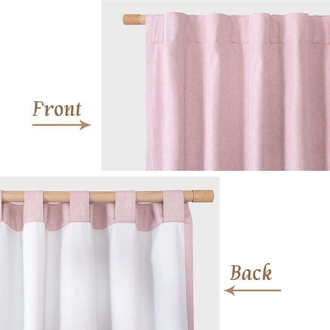 100% Blackout Pink Linen Curtains 63 Inches - Image 8