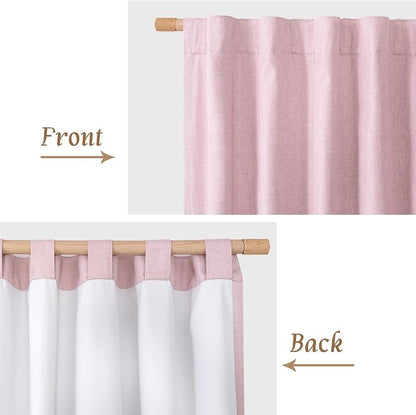 100% Blackout Pink Linen Curtains 63 Inches - Image 8