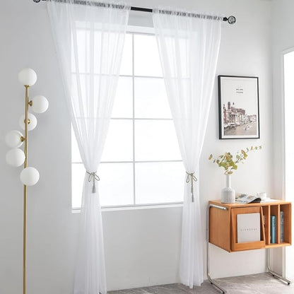 SpaceDresser Sheer White Curtains 4 Panels Rod Pocket Semi-Sheer Curtain 96 - Image 3