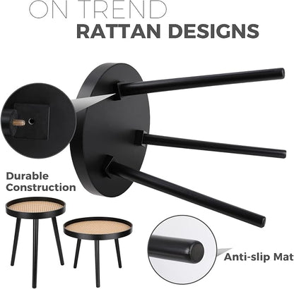 Rattan Round Side Table, Accent Table, Modern Boho Bedside Table, Mid-Century - Image 7
